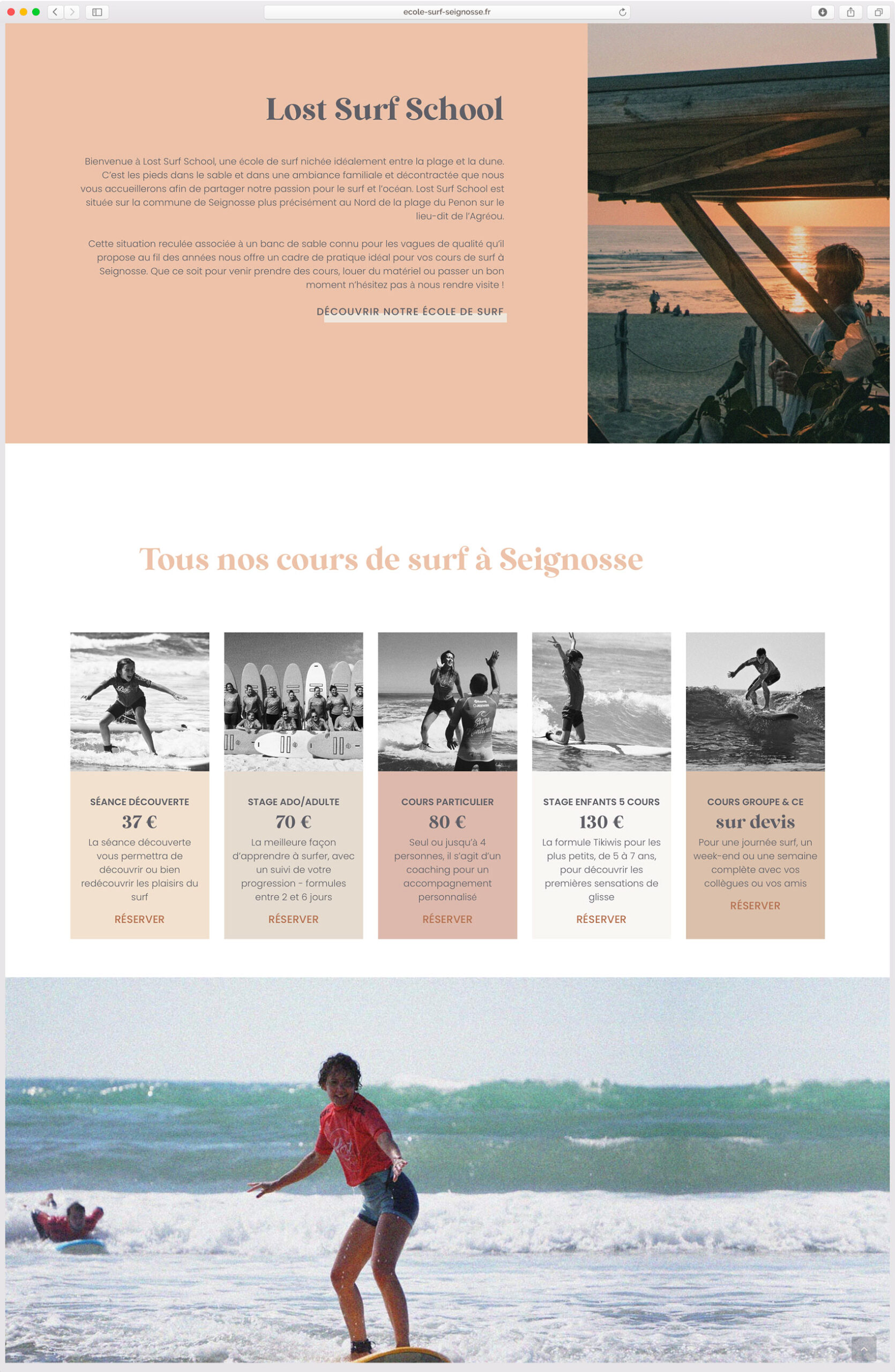 Conception site web Ecole de surf dans les Landes
